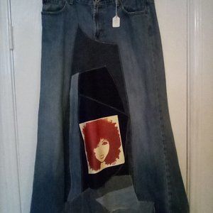 Red Woman Blue Jean Skirt